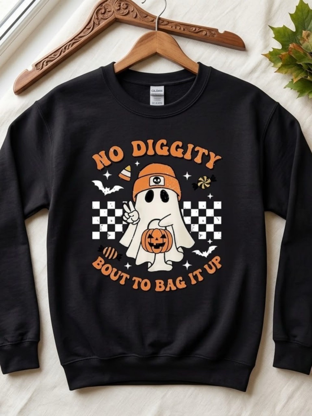 No Diggity Halloween Ghost Sweatshirt - Black Orange